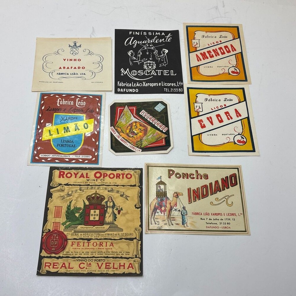 Vintage Portuguese Liquor Bottle Labels Abafado Moscatel Limão Oporto - Lot of 8